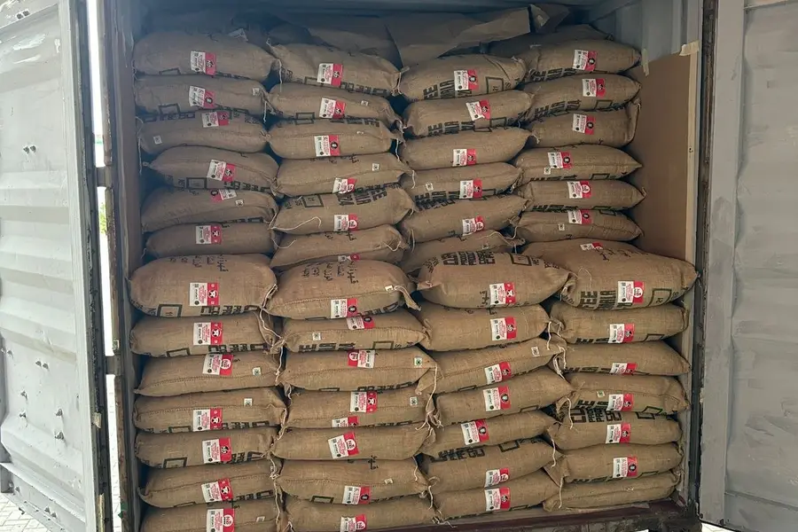 Contenedor cargado con sacos de café verde